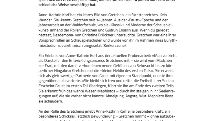 «Gretchen lässt sich nicht verbiegen». Neubesetzung beim ‹Faust› am Goetheanum: Anne-Kathrin Korf