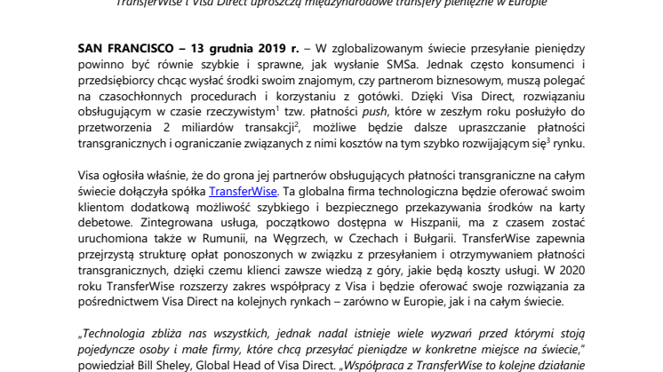 Visa we współpracy z globalnymi partnerami poszerza dostęp konsumentów oraz małych  i średnich przedsiębiorstw do płatności transgranicznych 