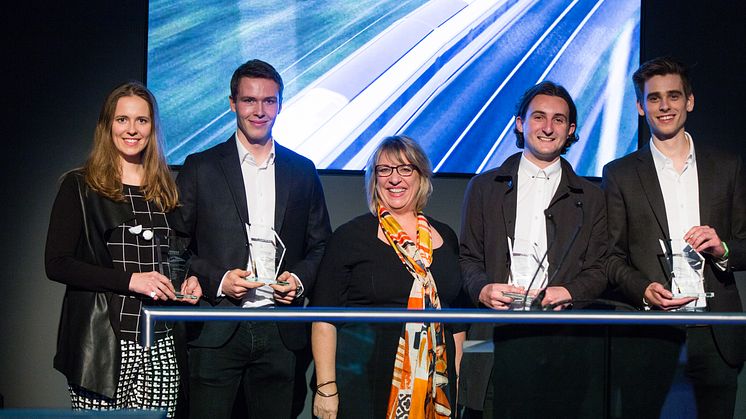 Karen Boswell with deep tube award winners. L to R: Kate Webster, Cas Dahmen, Karen Boswell, Oliver Dixon and Sam Philpott 
