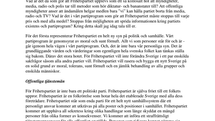 Frihetspartiets Valmanifest!