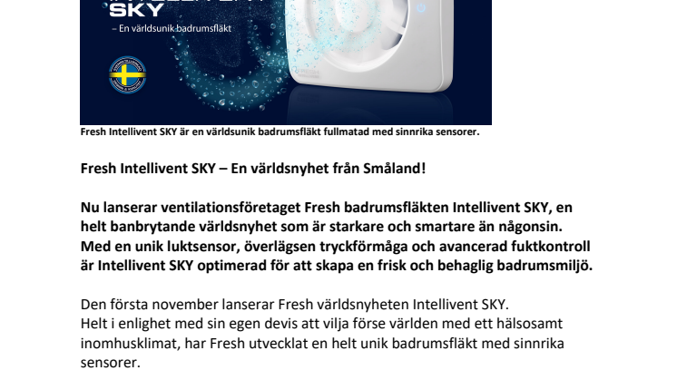 Fresh Intellivent SKY  - En världsnyhet från Småland!