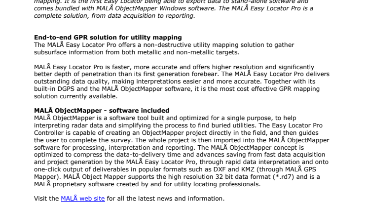 Professional GPR solution designed for utility mapping  – MALÅ Easy Locator Pro