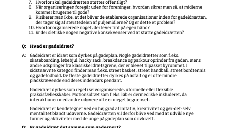 FAQ om Gadeidræt