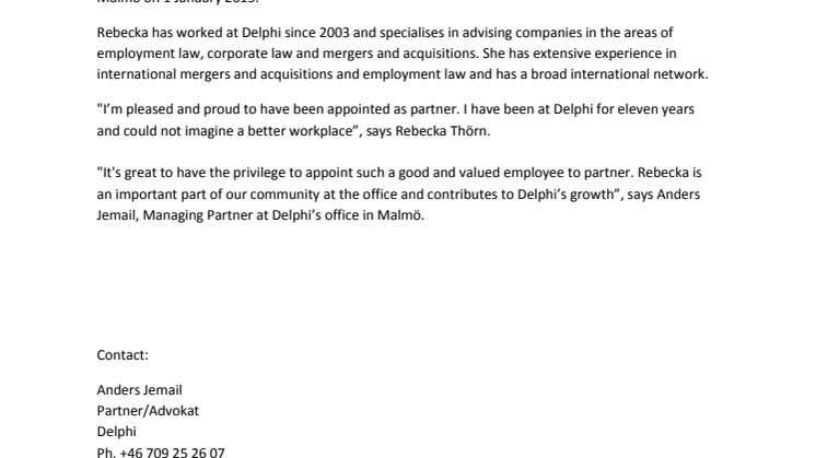 New partner at Delphi from 1 January 2015