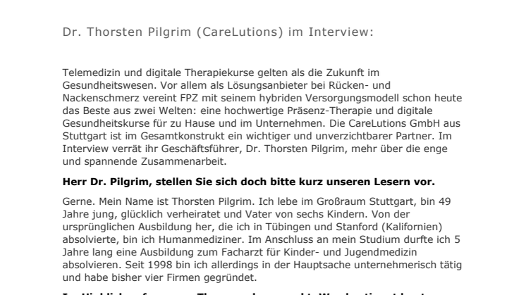 Dr. Thorsten Pilgrim (CareLutions) im Interview: Gesundheitssystem durch Digitalisierung zukunftssicher machen