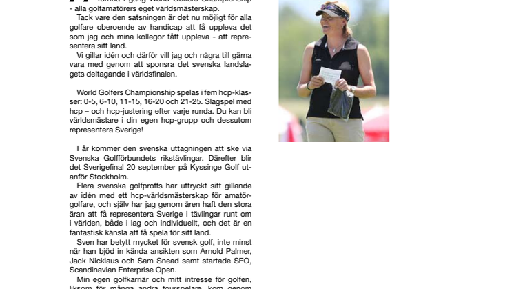Flera svenska golfproffs ger sitt stöd till World Golfers Championship
