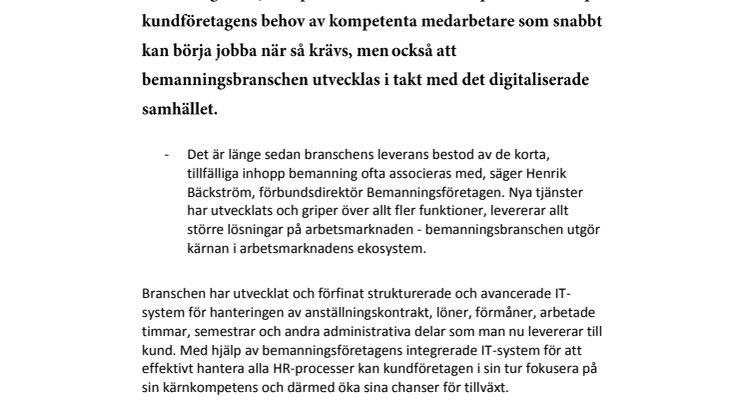 Kvartalsrapport Q3 2015: Digitaliseringen utvecklar bemanningsbranschen