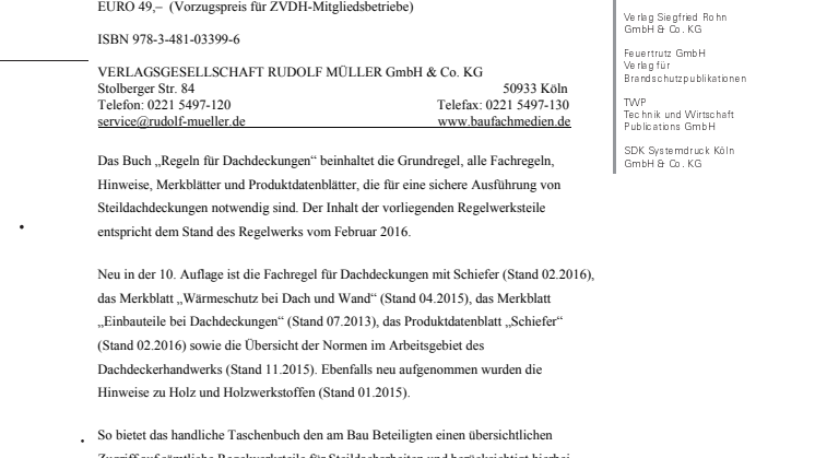 Deutsches Dachdeckerhandwerk – Regeln für Dachdeckungen