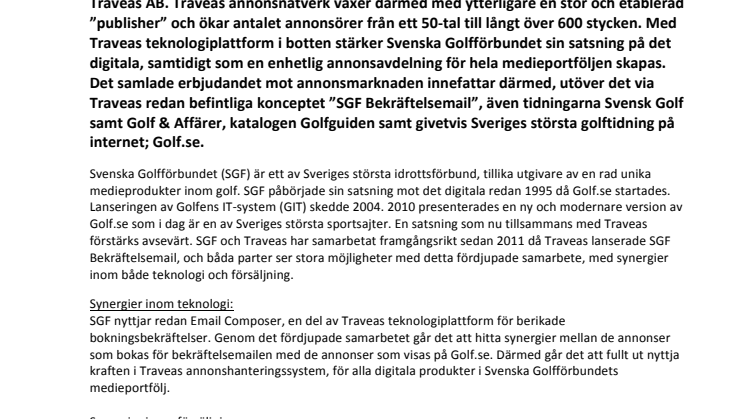 Svenska Golfförbundet samlar all medieförsäljning hos Traveas