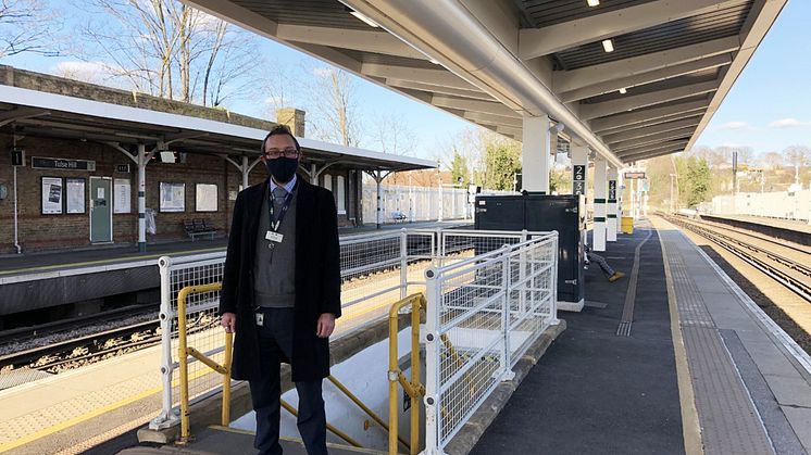 Smarter shelter: Tulse Hill Station Manager Steve Fleming under the new 56-metre platform canopy