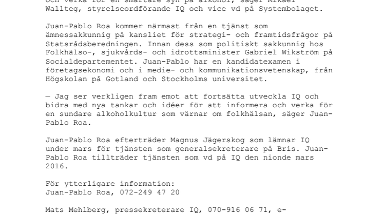 Juan-Pablo Roa ny VD för IQ