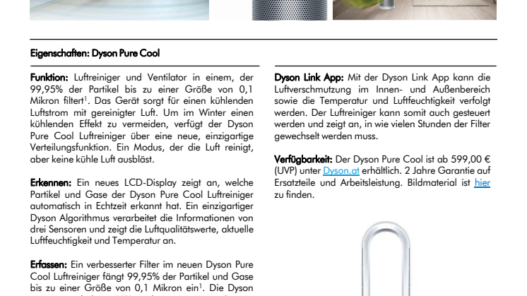 Factsheet Dyson Pure Cool
