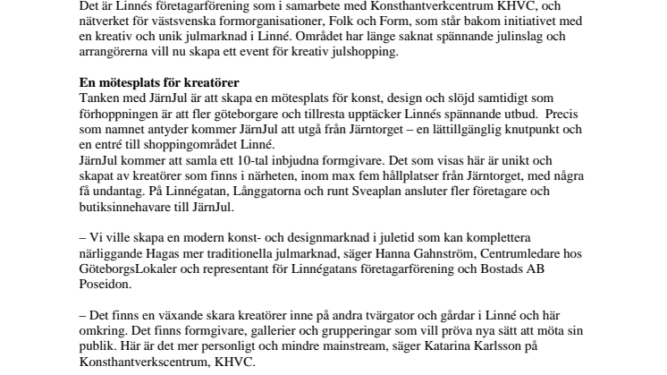 Preminär för JärnJul i det kreativa Linnéområdet