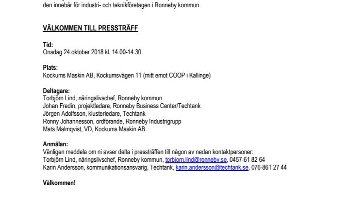 Ronneby kommun satsar på industrin via Techtank
