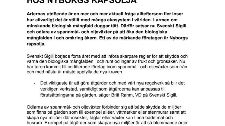 MER BIOLOGISK MÅNGFALD PÅ ÅKERN HOS NYBORGS RAPSOLJA 