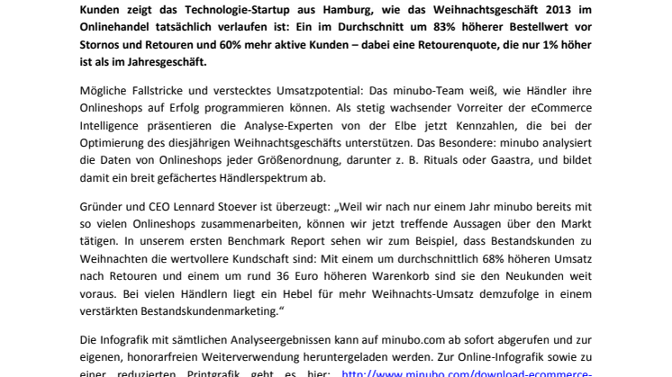 Für mehr Transparenz und clevere Entscheidungen im Weihnachtsgeschäft: minubo veröffentlicht eCommerce Benchmark Report