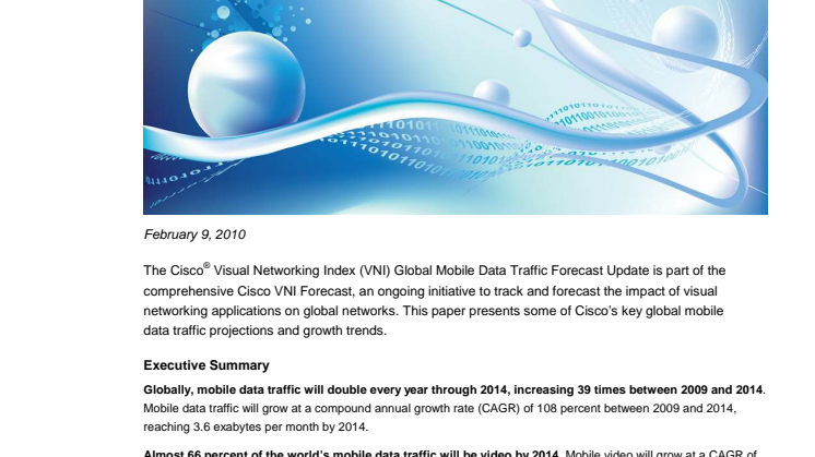 Cisco VNI Global Mobile Data forecast 2009-2014