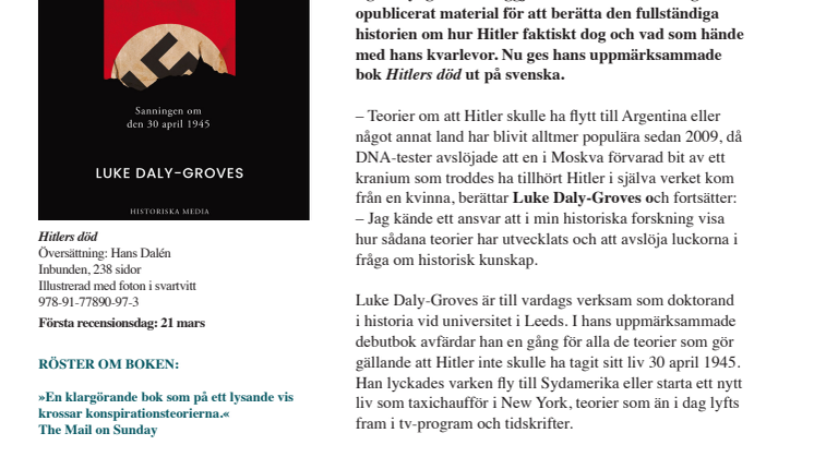 Ny bok krossar alla konspirationsteorier kring Hitlers död