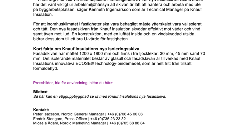 Ny fasadskiva från Knauf Insulation