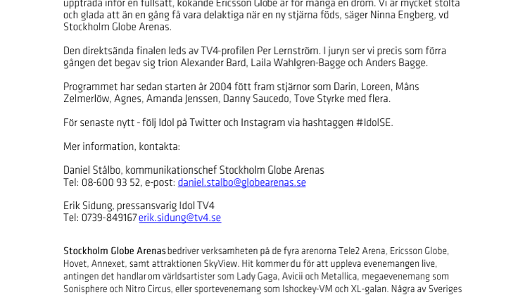 Idol 2013 avgörs i Ericsson Globe