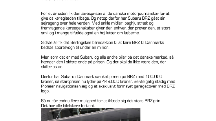 Prisfald på Subaru BRZ: 100.000 kroner