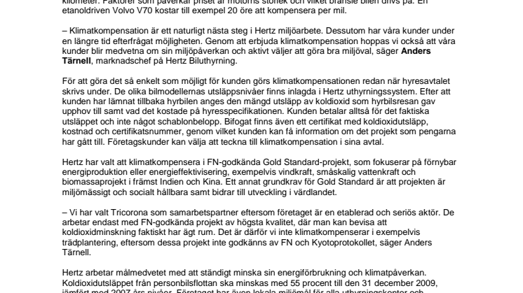 Hertz satsar på FN-godkänd klimatkompensation 