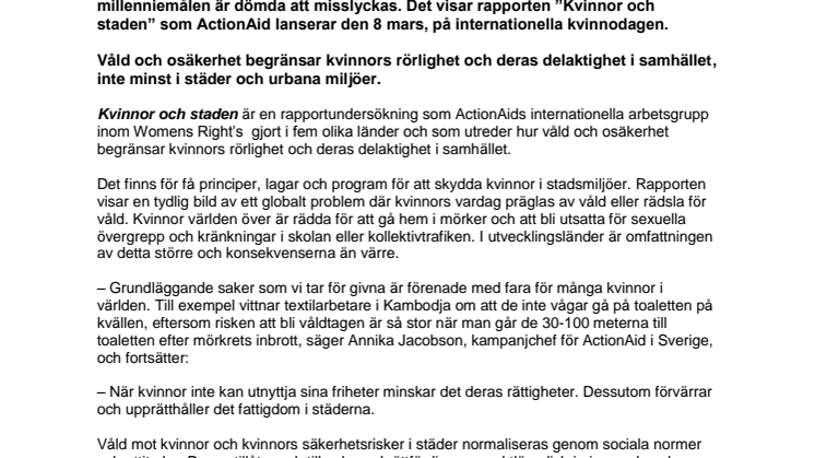 Kvinnor och staden – ny rapport om kvinnors utsatthet i städer från ActionAid