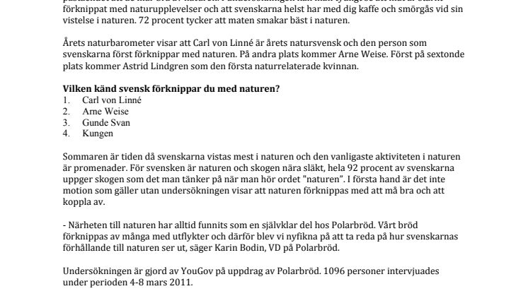 Naturbarometern 2011 - Svenskarna är ett naturälskande folk. 