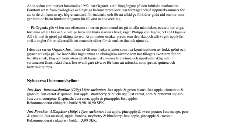 En ny och färgsprakande serie barnmat från Organix