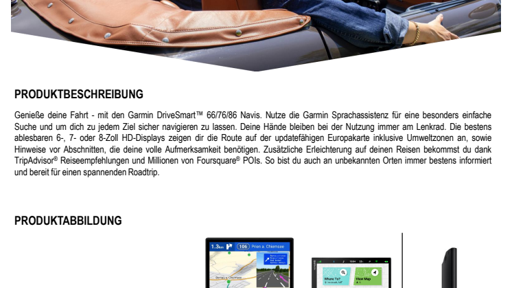 Datenblatt Garmin DriveSmart 66 / 76 / 86