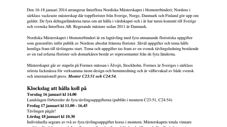 Interflora presenterar Nordiska Mästerskapet i blomsterbinderi 2014