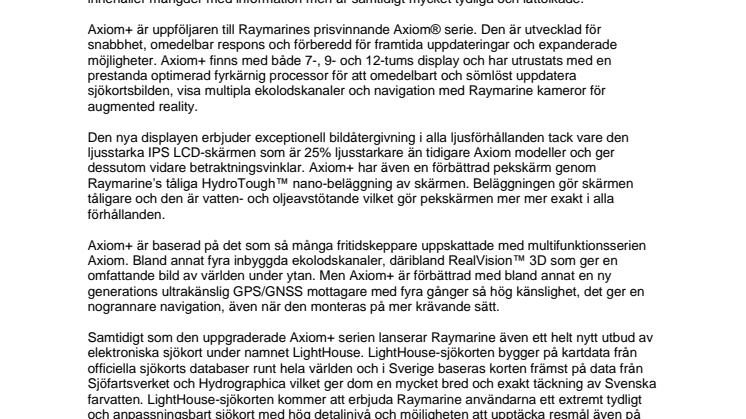 FLIR Introducerar den nya Multifunktions Displayen för Navigation, Raymarine Axiom+ och ett helt nytt utbud av elektroniska sjökort