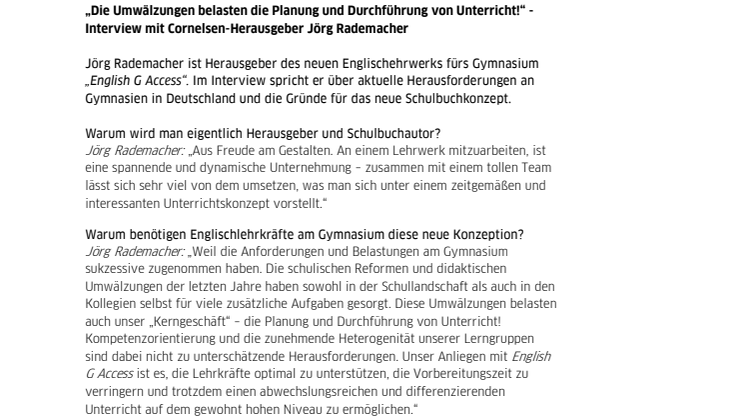„Die Umwälzungen belasten die Planung und Durchführung von Unterricht!“ - Interview mit Cornelsen-Herausgeber Jörg Rademacher