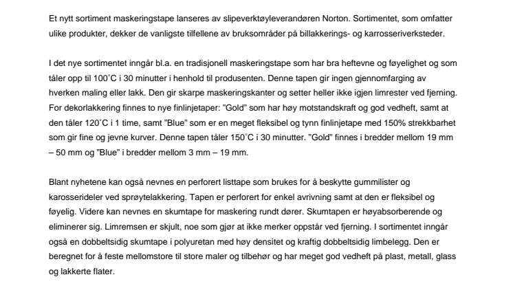 Nytt sortiment maskeringstape for billakkeringsverksteder
