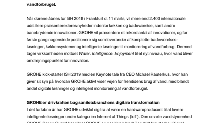 GROHE vil vise vejen for fremtidens brug af vand på ISH 2019