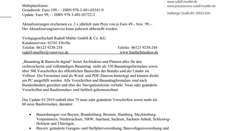 Bauantrag & Baurecht digital, Version 01/2019