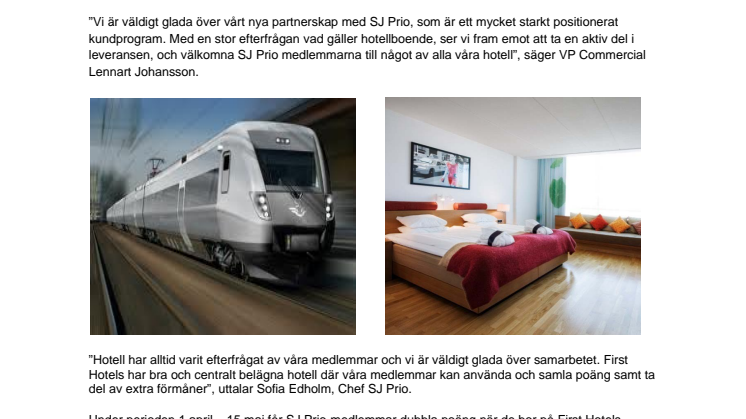 First Hotels partner med SJ Prio