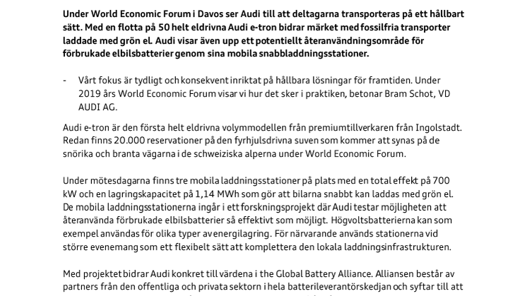 Audi kör eldrivet under World Economic Forum i Davos