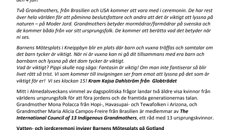  Idag kl 15 - Invigning av Barnens Mötesplats i Kneippbyn 