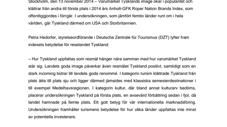 Turismen ökar varumärket Tysklands popularitet
