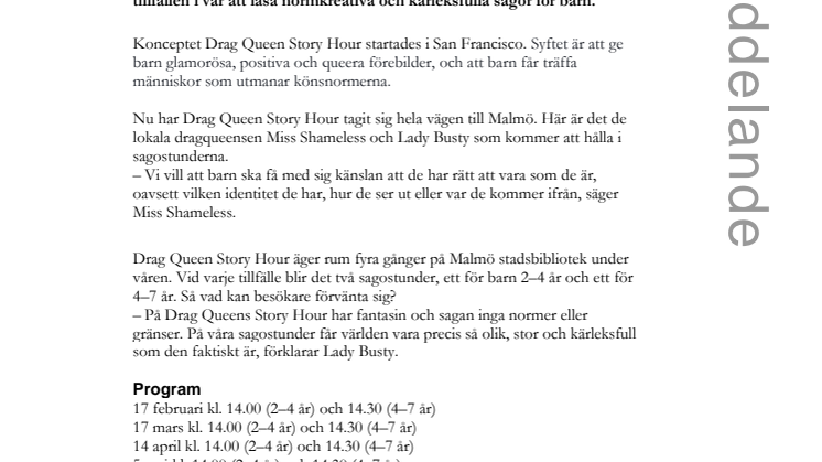 Dragqueens berättar sagor på Stadsbiblioteket