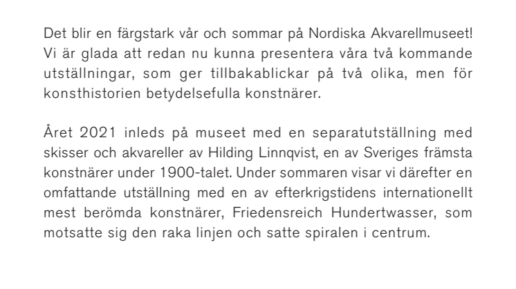 Vårens utställning på Nordiska Akvarellmuseet: Hilding Linnqvist