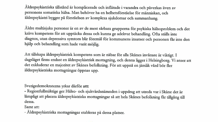 Motion: Öka tillgången till äldrepsykistriska mottagningar