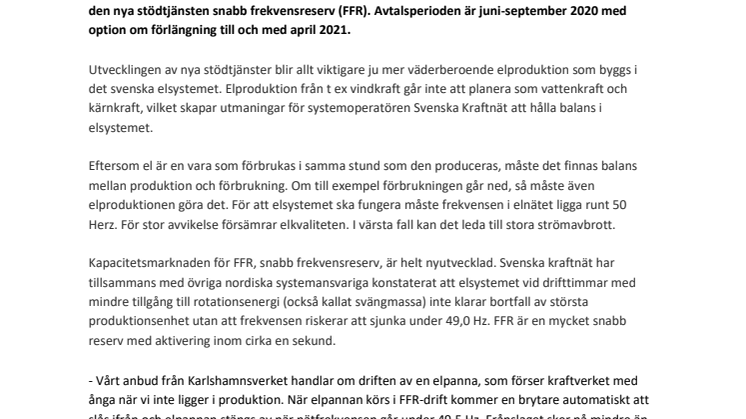 Karlshamnsverket tecknar nytt ramavtal om stödtjänst 