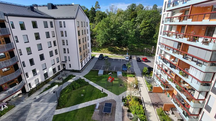 Innegården i HSBs nya område i Berga park sett från brf Ridderstad.