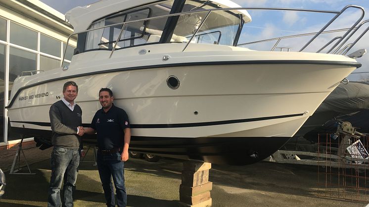High res image - Boats.co.uk - ) Dan Chaffe- Parker Boats Brand Manager, Boats.co.uk and Mick Mills MD Sussex Boat Shop