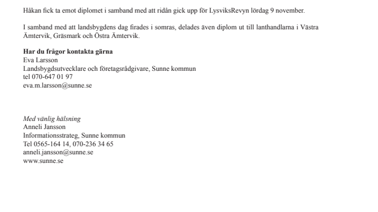Hedersdiplom till landsbygdsprofil