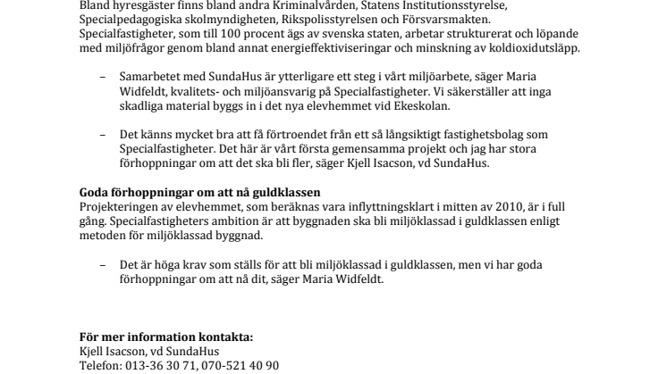 SundaHus tecknar avtal med Specialfastigheter Sverige AB  – Säkrar hälsosamma material vid byggnation av elevhem