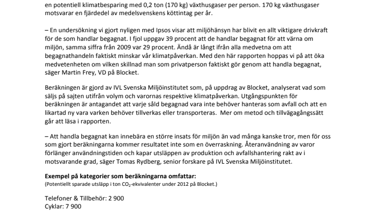 Begagnathandelns klimatvinst: 1,6 miljoner ton sparade växthusgaser