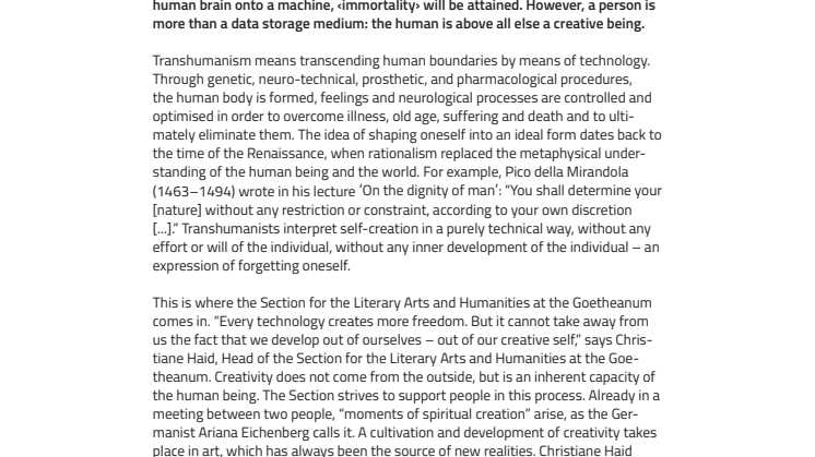 “Moments of Spiritual Creation”. ​Conference on transhumanism‘s image of humankind